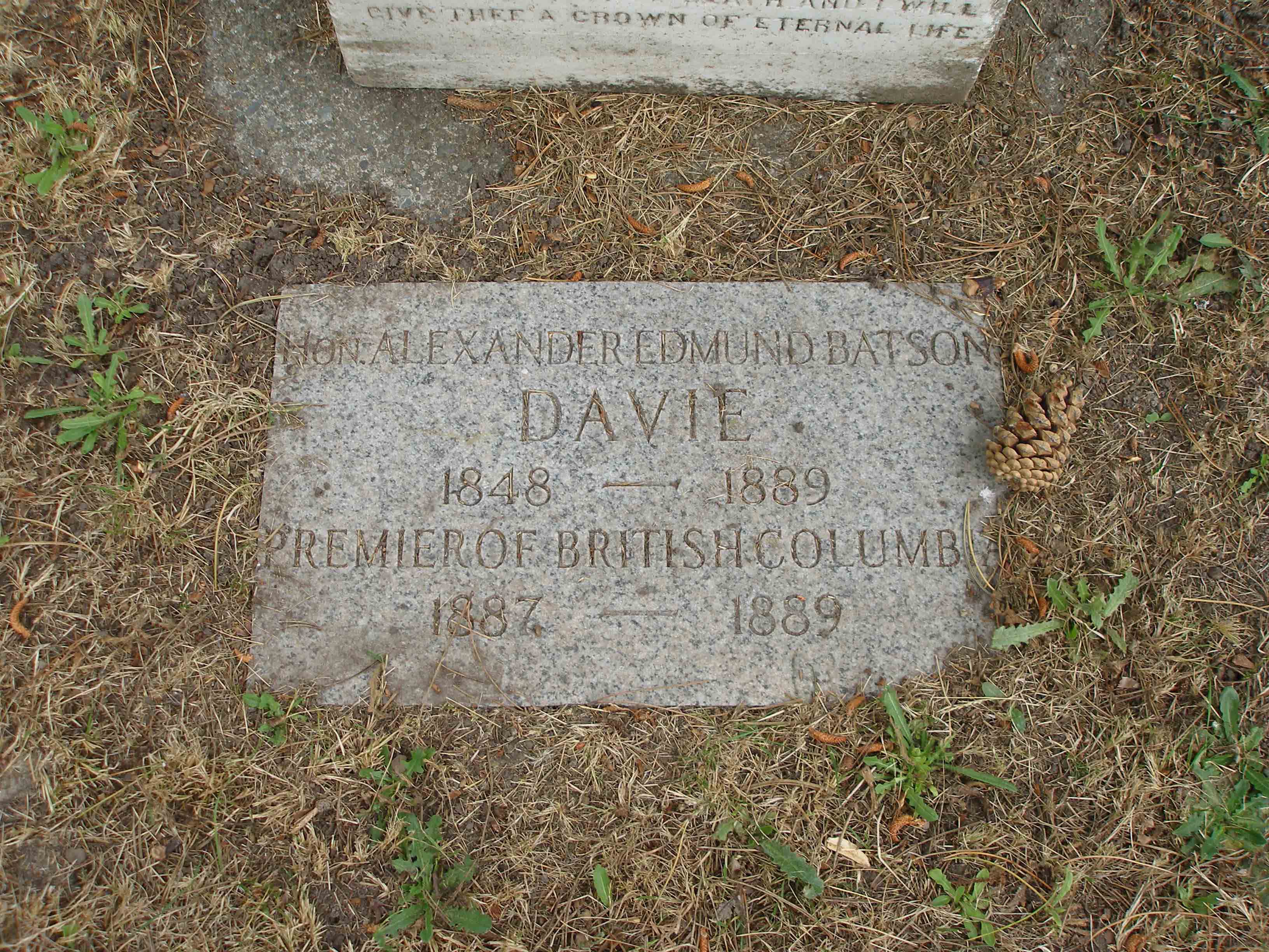 Alexander Davie footer stone-Ross Bay Cemetery